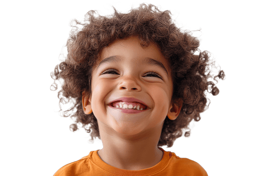 Happy toddler looking up isolated on black background, cut out transparent png