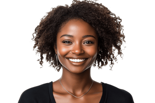Smiling African American Woman Portrait with Curly Hair, cut out transparent png