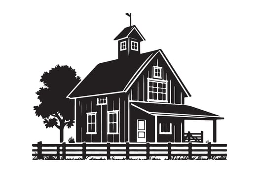 Silhouette Barn House with Fence Illustration vector