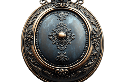 Ornate bronze shield with floral motif, antique design, cut out transparent png