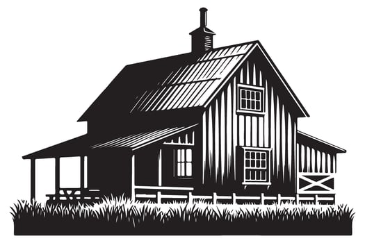 Rustic Barn Building Black Silhouette Illustration vector