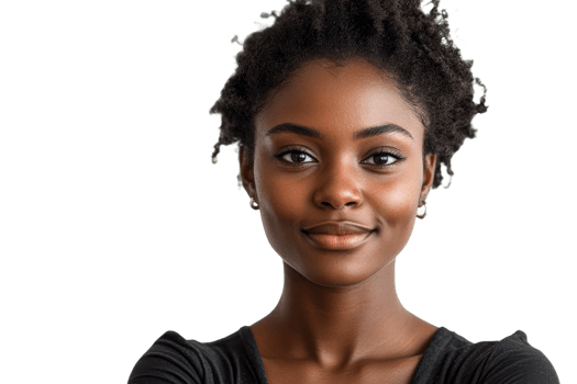 Portrait of a beautiful African woman with a cute smile, cut out transparent png