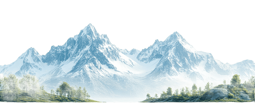 Majestic mountains and trees landscape scene with a cut out transparent png