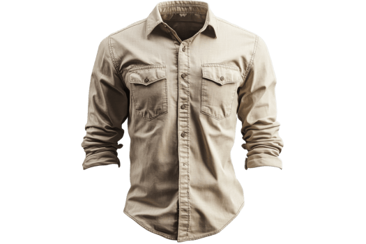 Khaki button-down shirt isolated on black, cut out transparent png