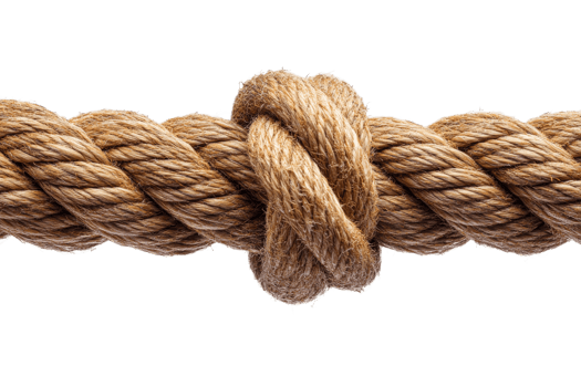 Rough rope with a knot tied, close-up macro, strength, safety ,cut out transparent png