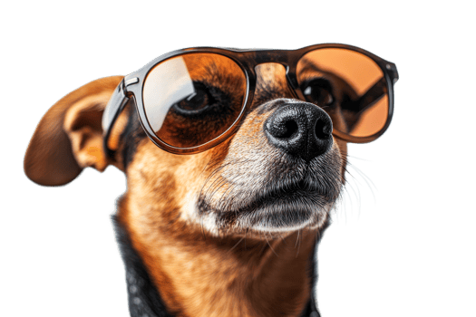 Dog with sunglasses, cool fashion pet portrait, cut out transparent png