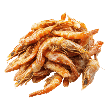 Dried shrimp stacked in a pile against a white backdrop showcasing seafood preservation methods, dried shrimpisolated on Transparent background png