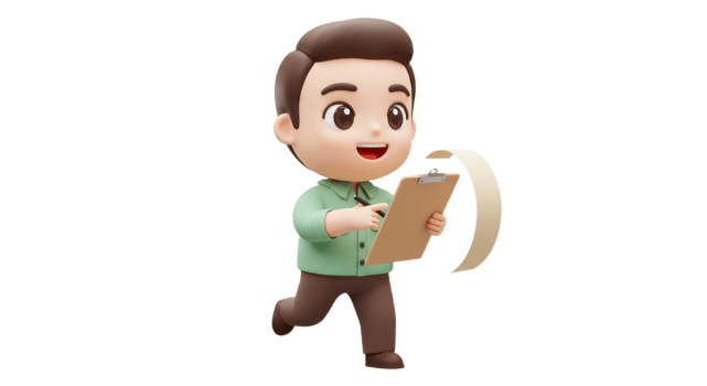 A cartoon man holding a clipboard and a pen png