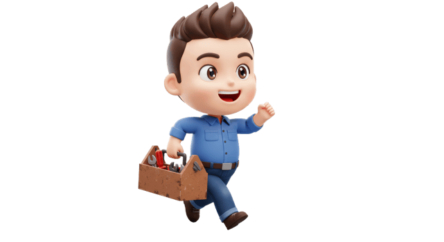 A cartoon man with a toolbox and a tool belt png