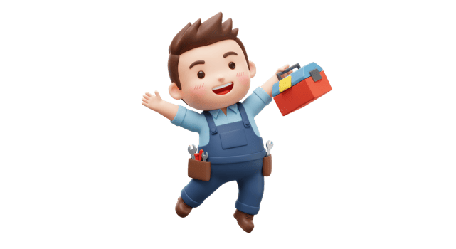 A cartoon character with a toolbox and a tool png