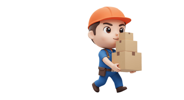 A cartoon man carrying boxes on his back png