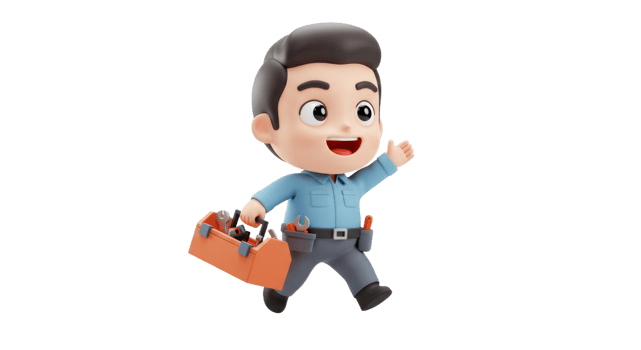 A cartoon character with a toolbox and a smile png