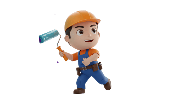 A cartoon character holding a paint roller png