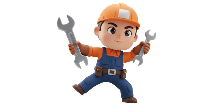 A 3D cartoon character holding a wrench png