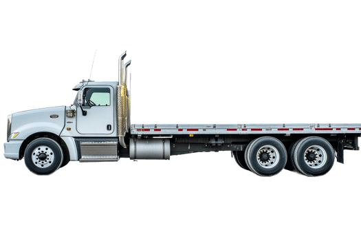 Silver Flatbed Truck isolated on black background, cut out transparent png