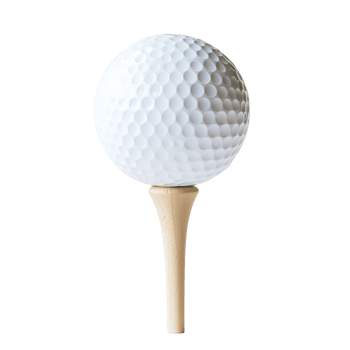 Golf ball resting on a tee against a plain white background ideal for showcasing golfing essentials, Golf Ball on a Tee, white background png