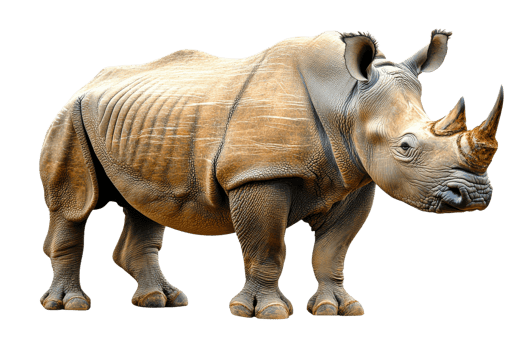 Majestic rhinoceros portrait isolated in studio, cut out transparent png