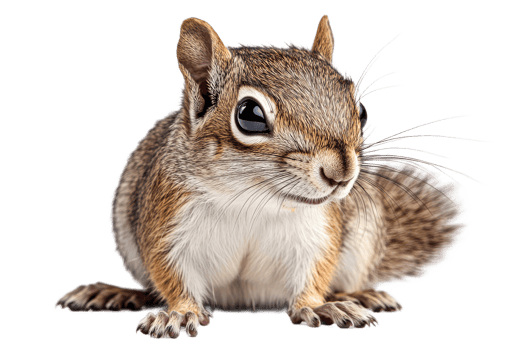 Adorable squirrel with big eyes sitting attentively, cut out transparent png