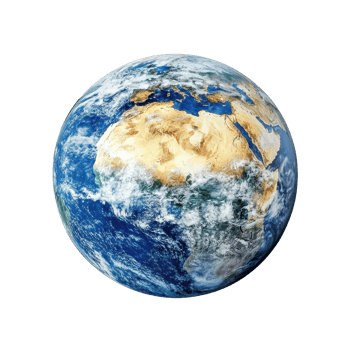 View of Earth from space on a Transparent background showcasing continents and oceans, Earth Globe from Space On background png
