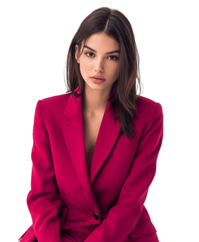 Determined Professional Woman in Red Suit Exuding Confidence png