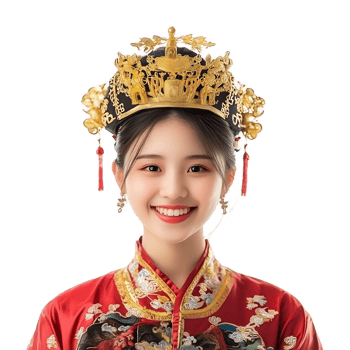 Portrait of Happy Young Chinese Woman Wearing Ornate Traditional Costume png