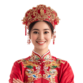 Joyful Chinese Woman in Traditional Festive Costume and Ornate Headpiece png