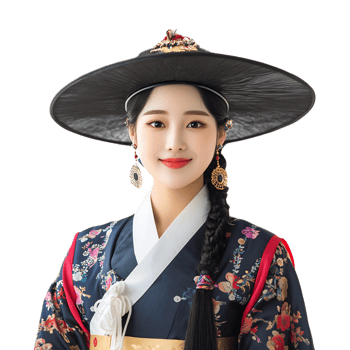 Radiant Young Woman Wearing Traditional Korean Hanbok Costume png