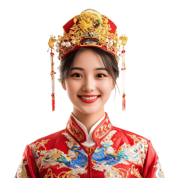 Smiling Chinese Woman Wearing Traditional Celebratory Costume png