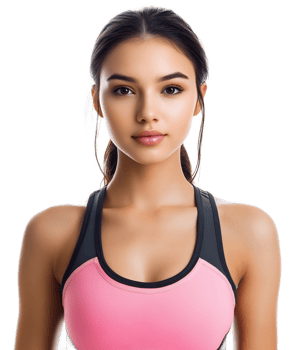 Confident and Determined Young Athletic Woman in Pink Workout Tank Top png