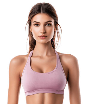 Confident and Empowered Young Sporty Woman in Pink Activewear Posing with Serious Expression png