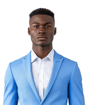Serious Young Businessman in Blue Suit Posing Confidently in Studio png