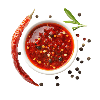 Fresh red pepper and spicy sauce on a Transparent background for culinary inspiration, Pepper and sauce isolated on background png