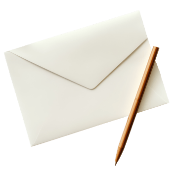 Elegant stationery arrangement featuring an envelope and a pen on a clean white surface, White Page with Envelope and Pen Transparent background png