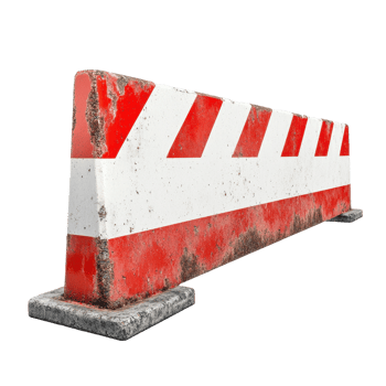 Concrete road barriers with red and white stripes for construction zones in urban settings, red and white concrete road barriers isolated on Transparent background png