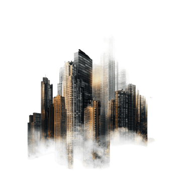 Elevated view of a modern urban landscape with towering skyscrapers enveloped in mist, Impressive View an Urban Landscape With Towering Skyscrapers, white background png