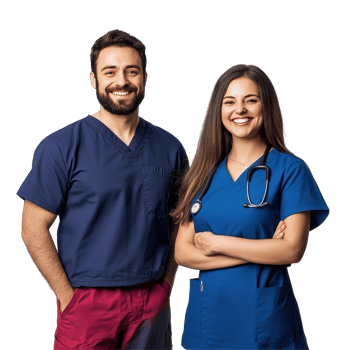 Portrait of male and female nurses smiling against a Transparent background, Portrait Male and Female Nurses, background png