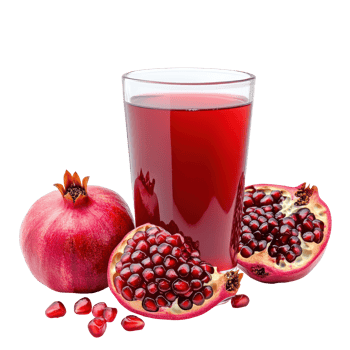 Refreshing glass of pomegranate juice with ripe fruit isolated on white background for healthy drinking, Glass pomegranate juice with fruit isolated on white. png