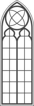 Church window with stained glass pattern. Cathedral vintage arches. Silhouette of castle frame. Catholic border. Decorative architecture element. png
