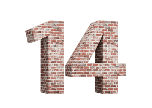 Number Fourteen 14 Digit Made Of Old Grunge Texture Wall Of Bricks Background 3D Illustration png