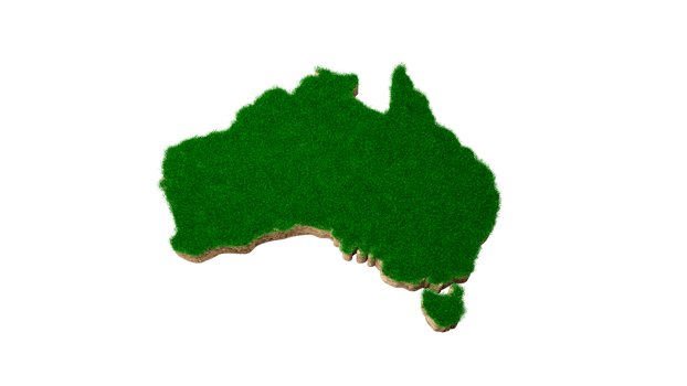 Australia map showing soil land geology cross section with green grass and rock ground texture 3D illustration png