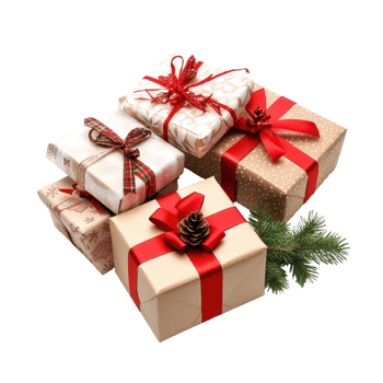 Colorfully wrapped Christmas gift boxes on a white background creating a festive holiday atmosphere, Christmas Gift boxes isolated. png