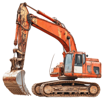 Excavator resting on construction site after a day s work, Image excavator parked on work surface after work isolated on white background png