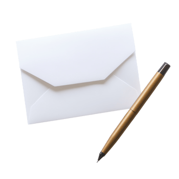 White envelope and pen on a plain background ready for correspondence or note taking purposes, White Page with Envelope and Pen Transparent background png