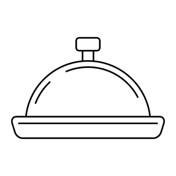 Simple black line illustration of a serving hood or dish cover commonly used in restaurants and catering services. vector