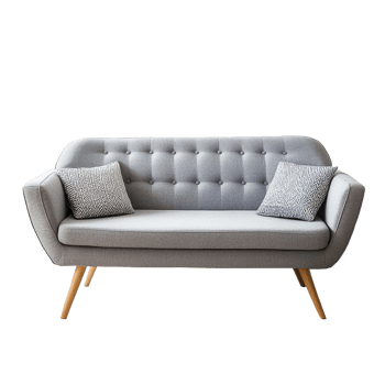 Gray sofa with decorative pillows isolated on white background for modern interior design, Gray sofa isolated on white background png