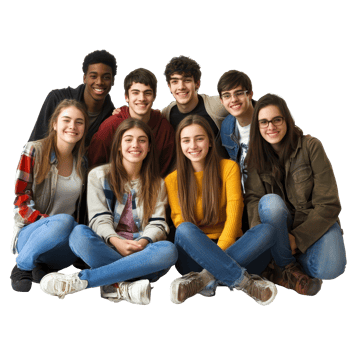 Group of students posing together in casual attire on a white background, Group students isolated on white png