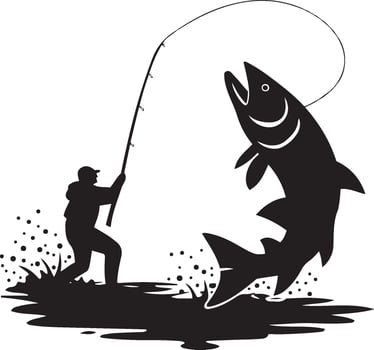 Fisherman Catches a Large Fish Silhouettes vector