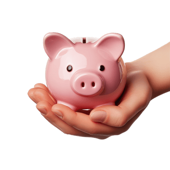 Hand holds pink piggy bank on white background, perfect for saving money or budgeting themes, Hand holding pink piggy bank isolated on white background png