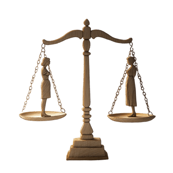 Statue of balanced scales featuring figures of man and woman, scale with a statue a woman and a man on it, Transparent background png