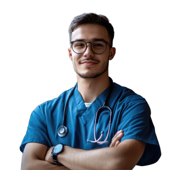 Confident young medical doctor in uniform standing by a window in a clinical setting, Portrait confident young medical doctor wearing uniform png